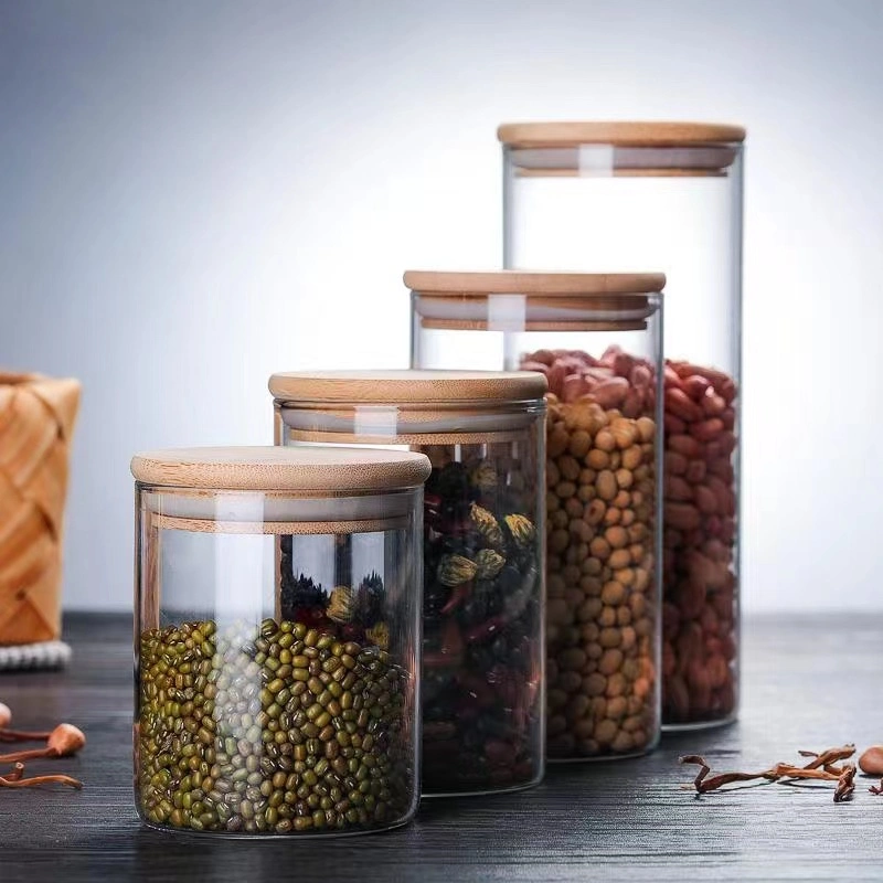 Glass Storage Jars with Bamboo Lids Clear High Borosilicate Glass Airtight Kitchen Food Cereal Containers