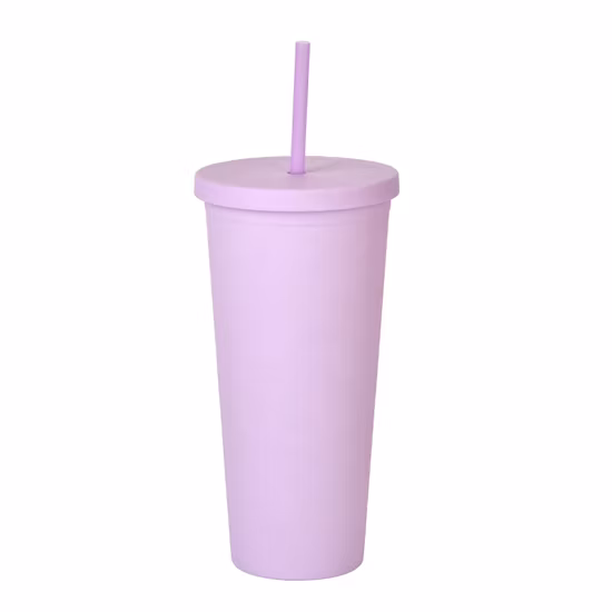 새로운 겹켜 플라스틱 마시는 밀짚 670ml 대형 서리로 덥은 야외 물 컵