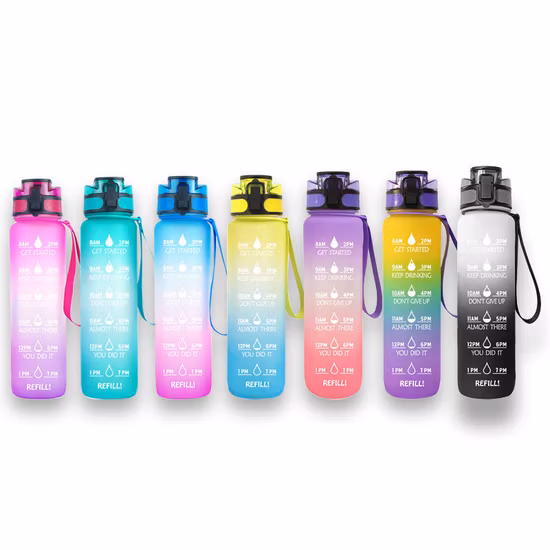 시간이 표시된 빨대가 포함된 맞춤형 누출 방지 BPA 무함유 Tritan 32온스 스포츠 동기 부여 물병